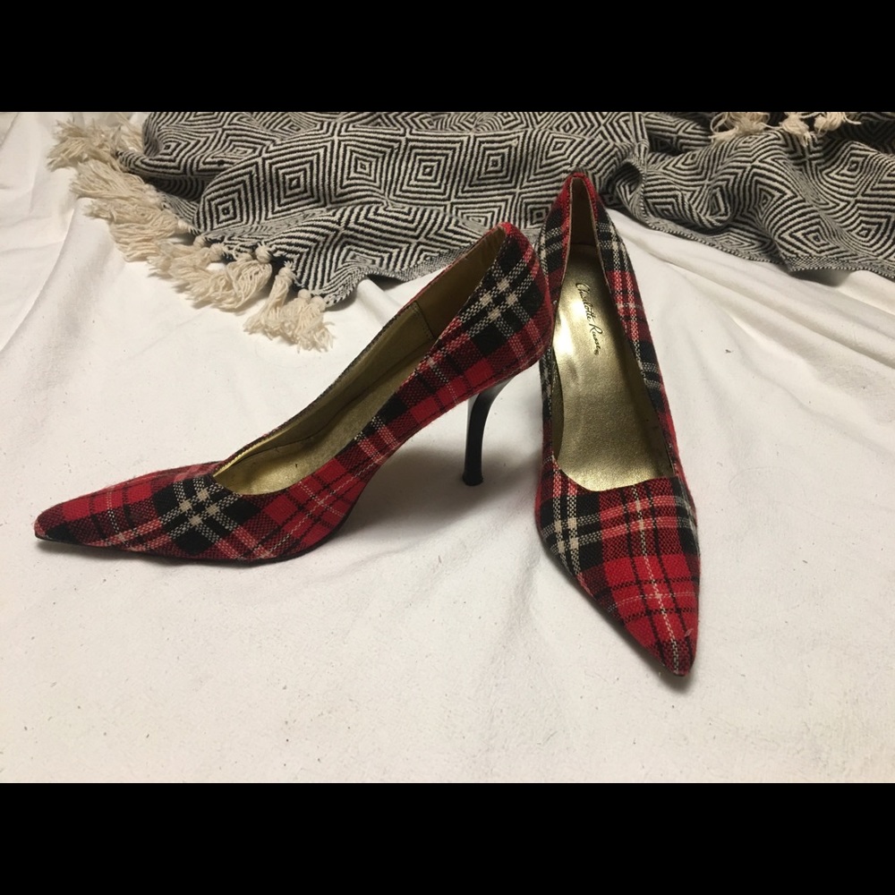 Red plaid stilettos